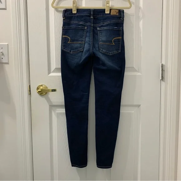 AMERICAN EAGLE High Rise Super Stretchy Skinny Jeans Jeggings Dark Wash - Picture 8 of 11